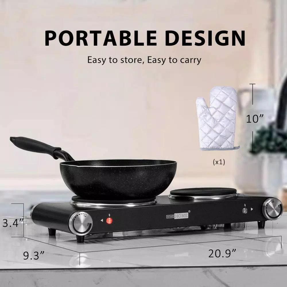 VIVOHOME 1800W 2-Burner Electric Hot Plate, Dual Cast Iron Countertop Cooktop with Stainless Steel Housing