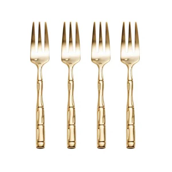 Wallace Gold-Plated Bamboo Design 18/10 Stainless Steel Cocktail Fork Set, Service for 4