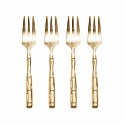 Wallace Gold-Plated Bamboo Design 18/10 Stainless Steel Cocktail Fork Set, Service for 4 thumbnail 1