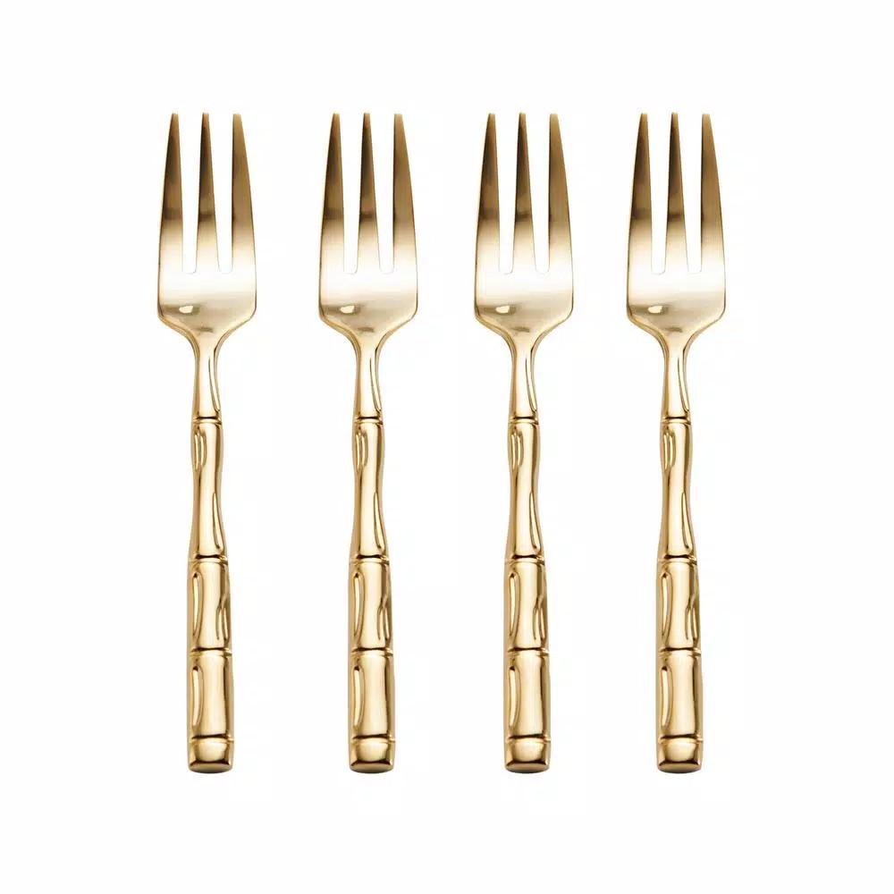 Wallace Gold-Plated Bamboo Design 18/10 Stainless Steel Cocktail Fork Set, Service for 4