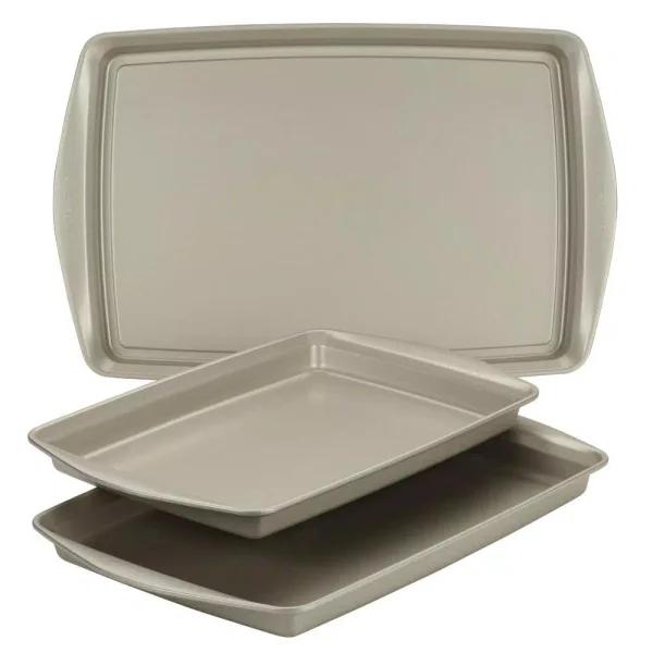 Rachael Ray 3-Piece Nonstick Steel Bakeware Cookie Pan Set, Silver