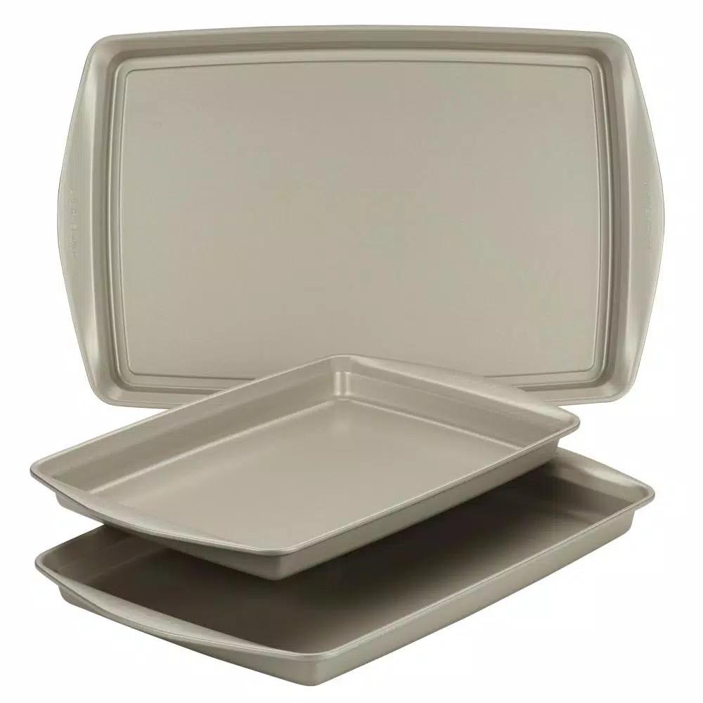 Rachael Ray 3-Piece Nonstick Steel Bakeware Cookie Pan Set, Silver