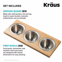 Kraus 16.75 in. Bamboo Workstation Kitchen Sink Serving Board Set with 3 Stainless Steel Prep Bowls thumbnail 3