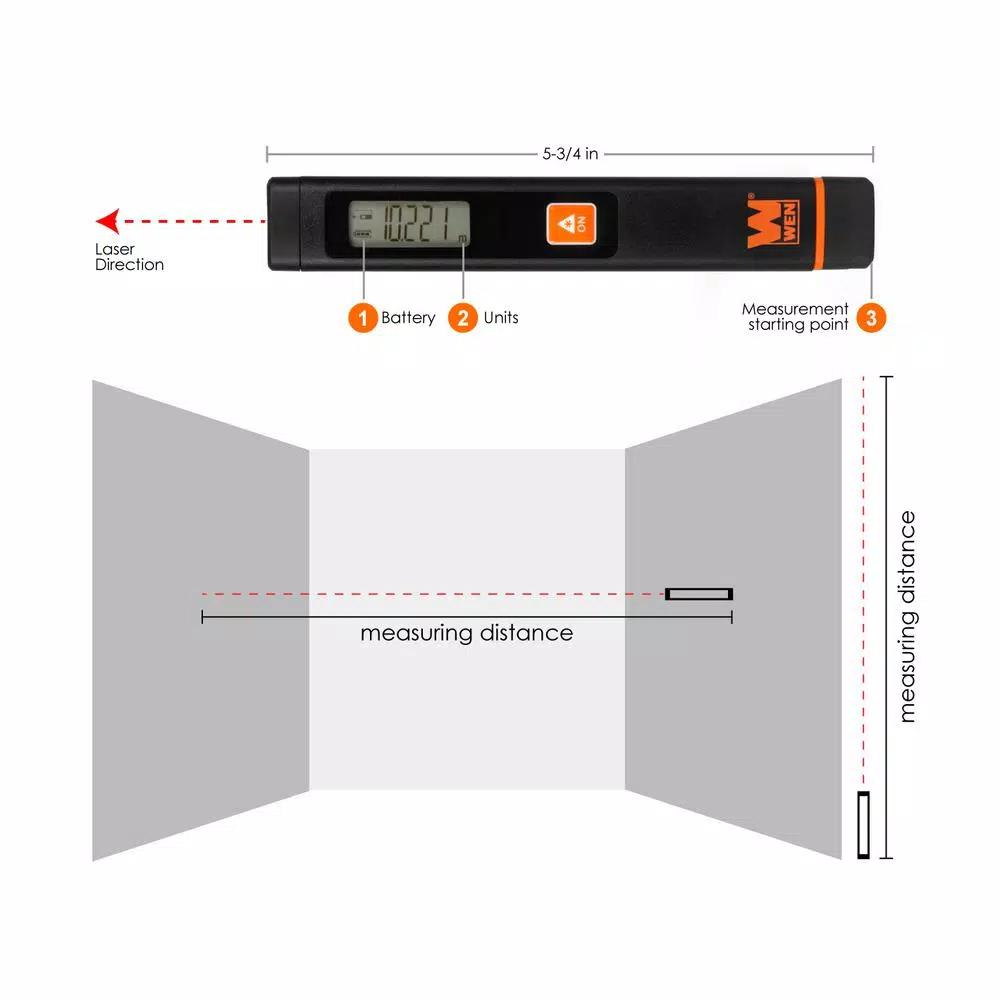 WEN Pocket Laser Distance Measure, 32 ft. Range, Pen-Style Digital Range Meter