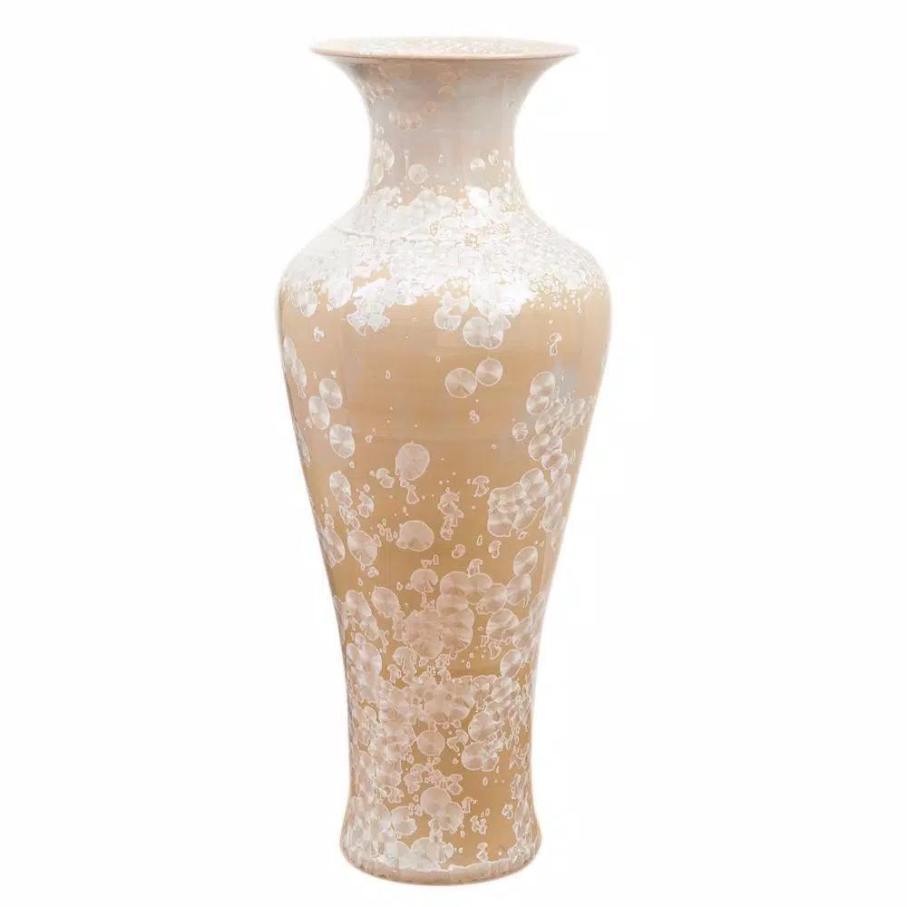 Two's Company 41.25 in. Ivory Porcelain Floor Vase with Mother of Pearl Effect