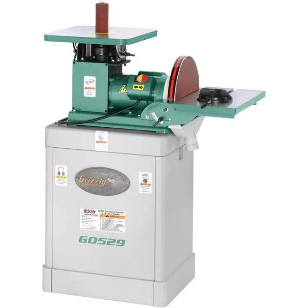 Grizzly Industrial 10-Amp 12 in. Corded Oscillating Spindle and Disc Sander Combination with Steel Stand