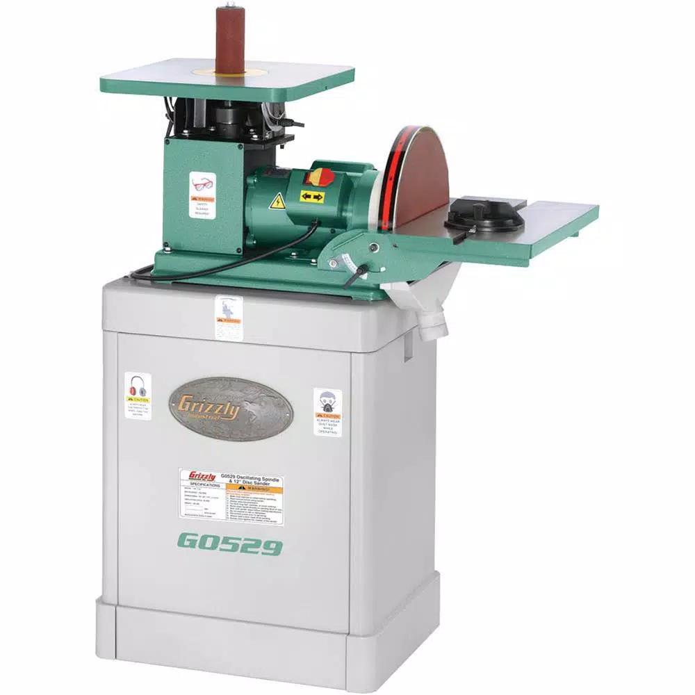 Grizzly Industrial 10-Amp 12 in. Corded Oscillating Spindle and Disc Sander Combination with Steel Stand