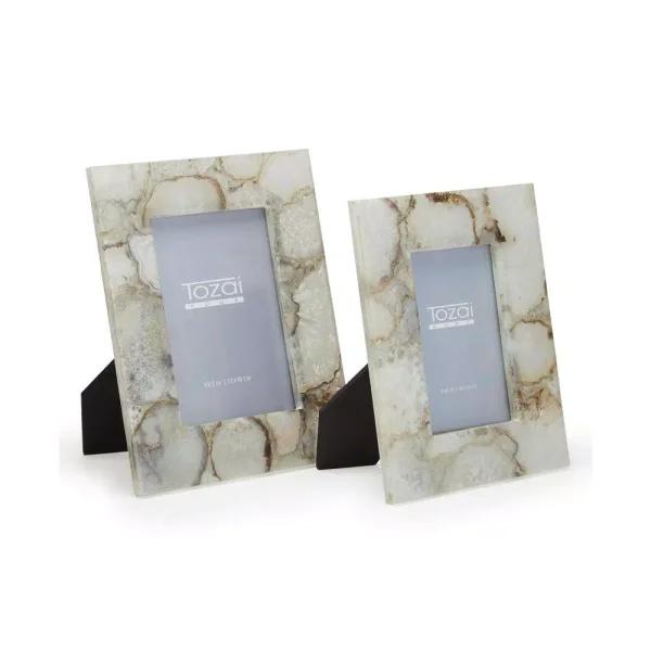 Two's Company Natural Grey Agate Picture Frame Set of 2 - 4x6 and 5x7 Sizes - Includes Gift Box
