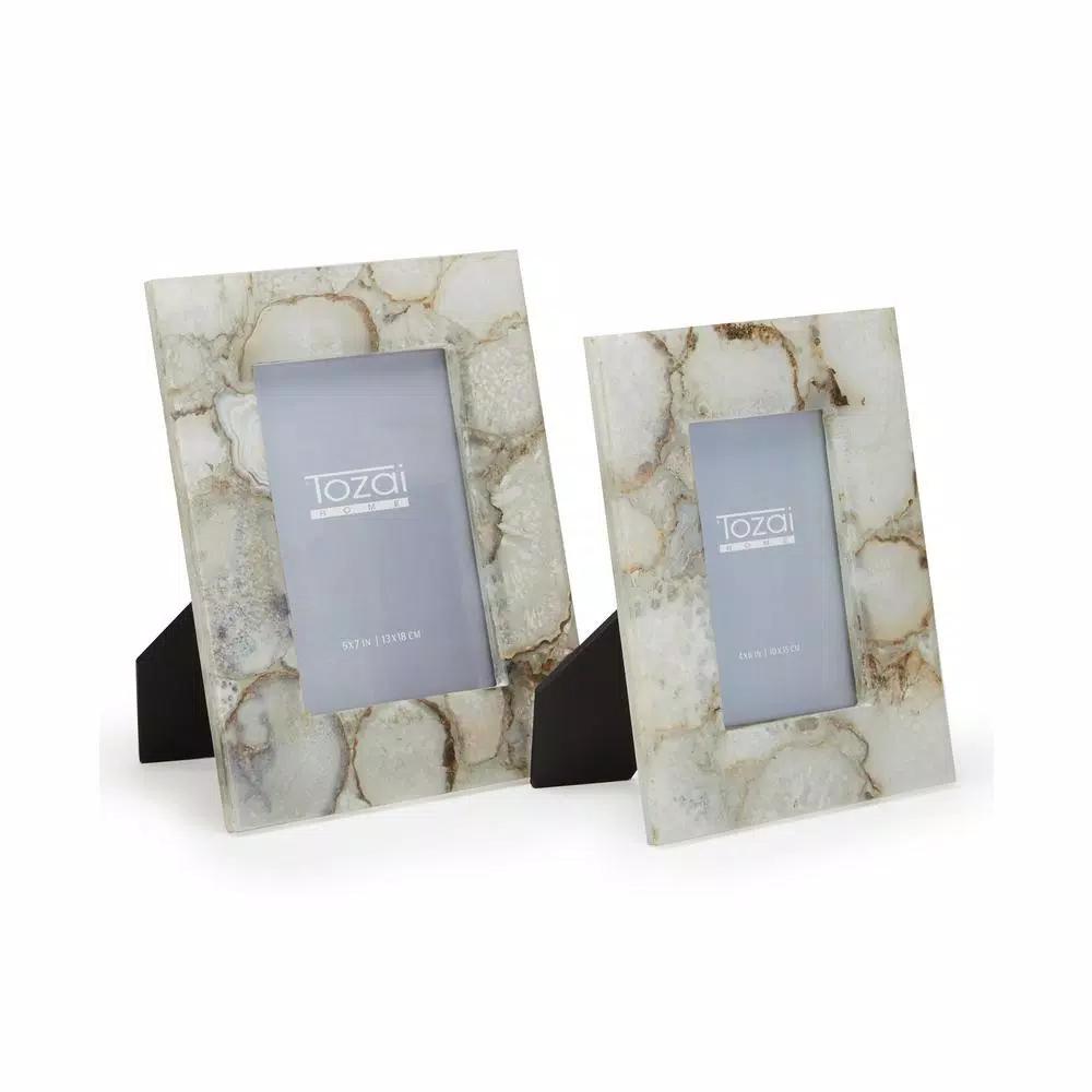 Two's Company Natural Grey Agate Picture Frame Set of 2 - 4x6 and 5x7 Sizes - Includes Gift Box