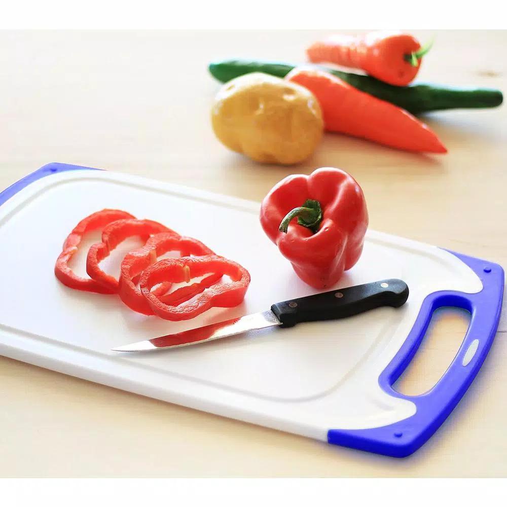 Belwares 3-Piece Plastic Cutting Board Set with Non-Slip Feet and Deep Drip Grooves, Blue