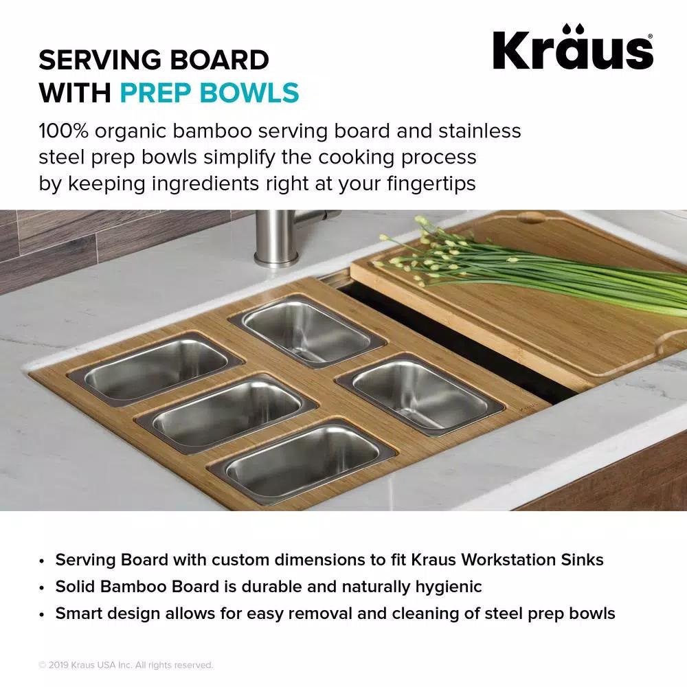 KRAUS 16.75 in. Workstation Sink Accessory Set with Bamboo Board, Stainless Steel Mixing Bowl and Colander