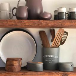 Fox Run 7 in. Slate Grey Round Cement Utensil Holder - Durable Kitchen Tool Crock thumbnail 1