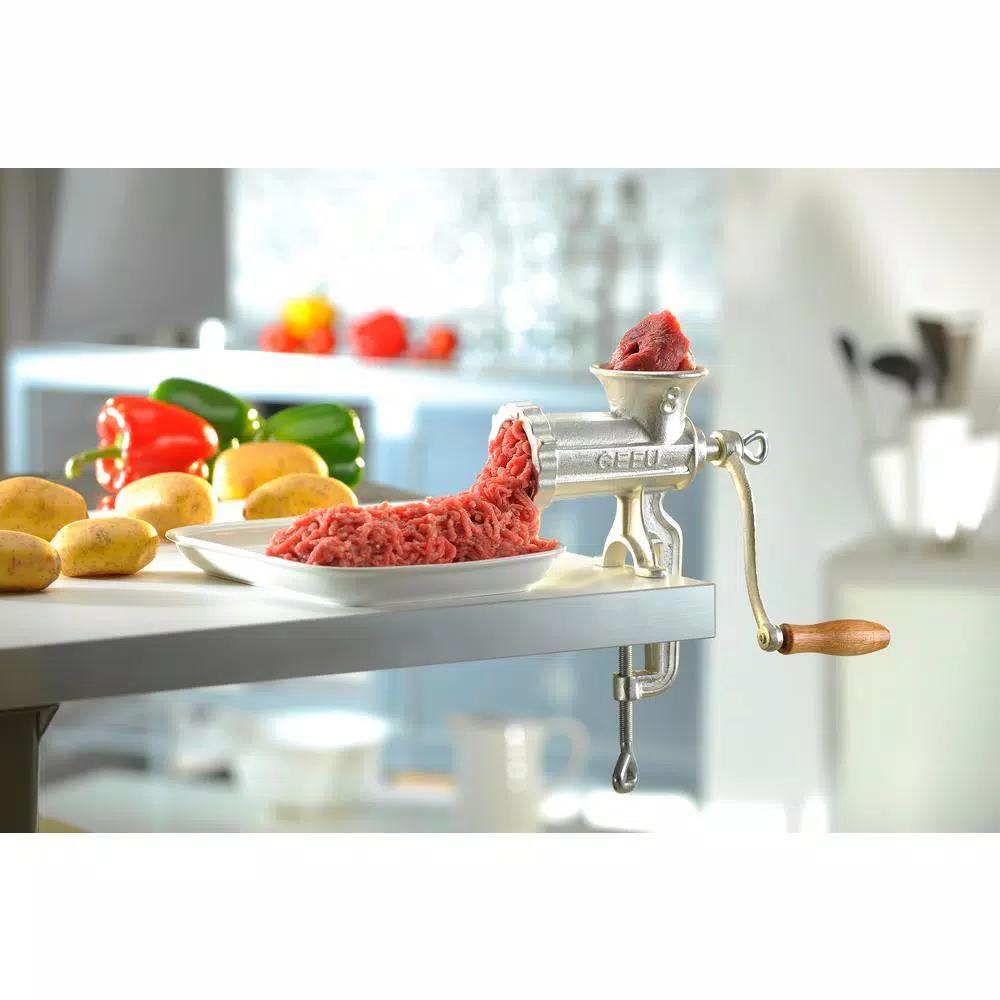 GEFU Manual Cast Steel Meat Mincer with Stainless Steel Blade and Wood Handle