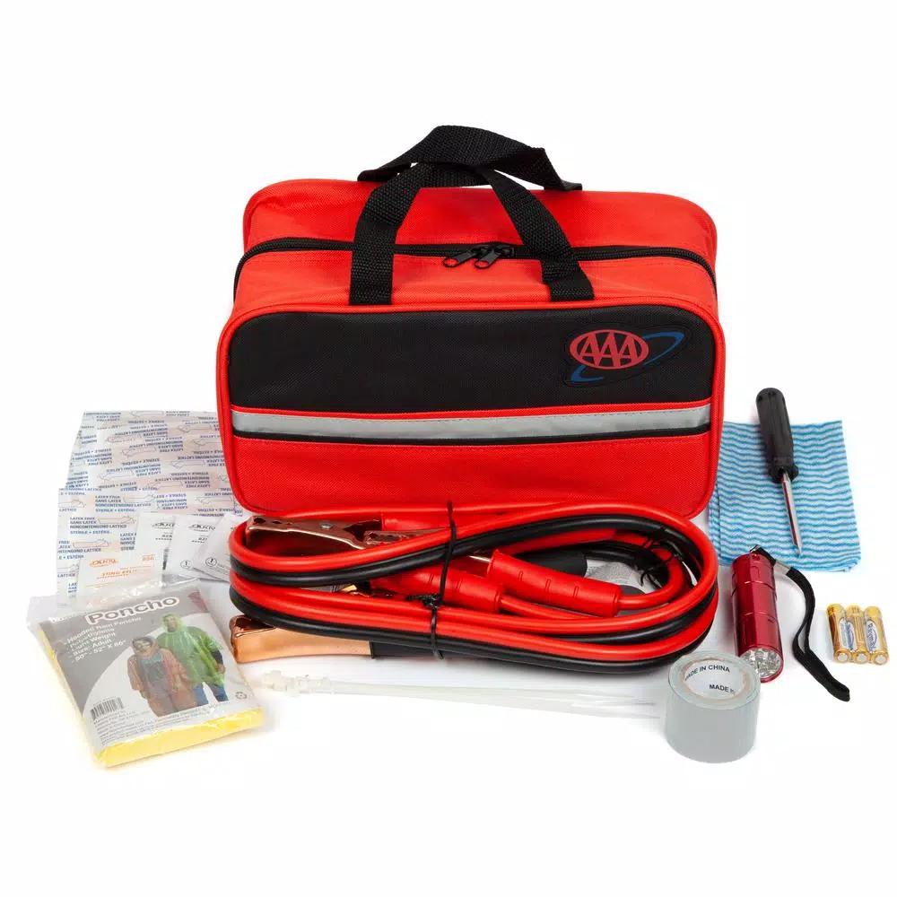 AAA 42-Piece Emergency Roadside Safety and First Aid Kit with 8 Gauge Booster Cables