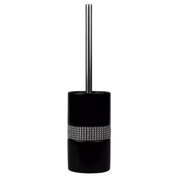 Unbranded Black Ceramic Luxury Toilet Brush Holder with Sequin Accents and Stainless Steel Handle