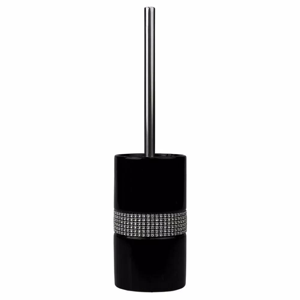 Unbranded Black Ceramic Luxury Toilet Brush Holder with Sequin Accents and Stainless Steel Handle