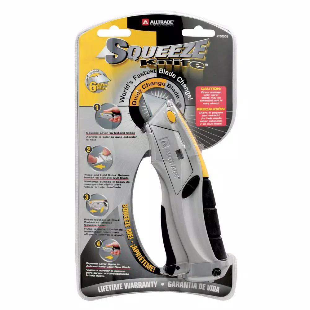 Alltrade Squeeze Auto-Loading Utility Knife with 6 Heavy Duty Blades