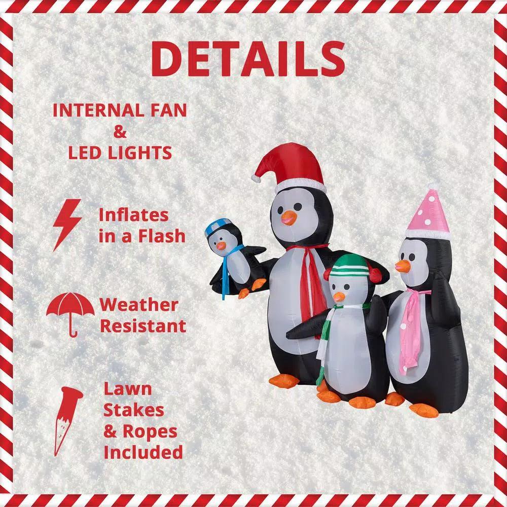 Fraser Hill Farm 10 ft. Penguin Family Christmas Inflatable with White Lights