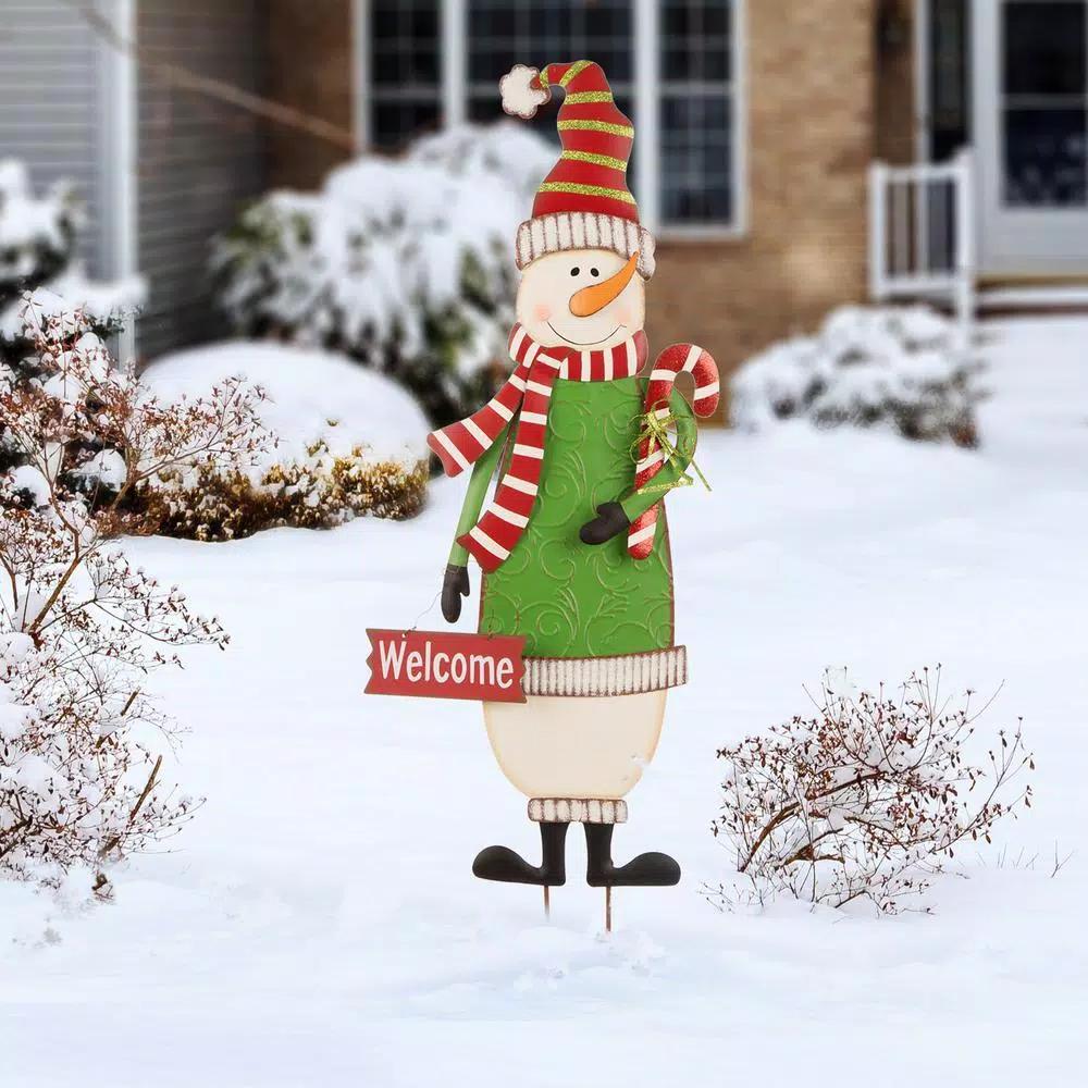 Glitzhome 36 in. Metal Snowman Holiday Decor - 3-in-1 Yard Stake, Standing, or Wall Hanging Decoration