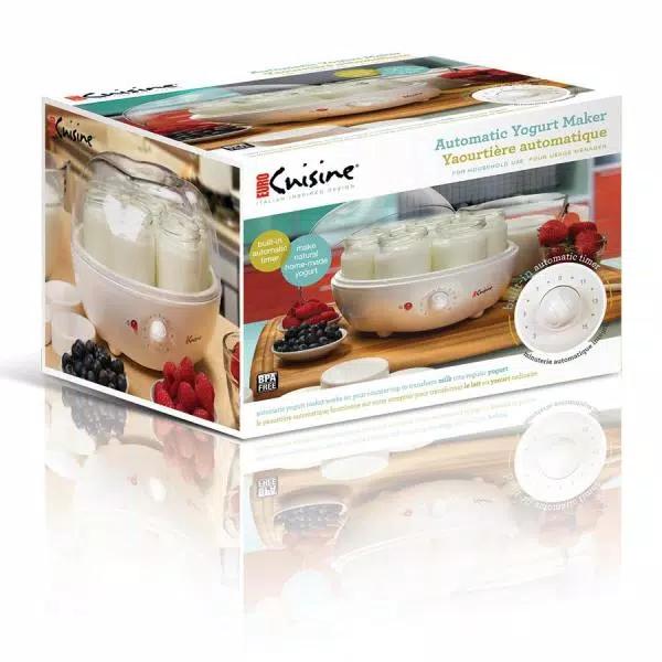 Euro Cuisine 1.31 Qt. Automatic Yogurt Maker with 7 Glass Jars and Built-In Timer, White