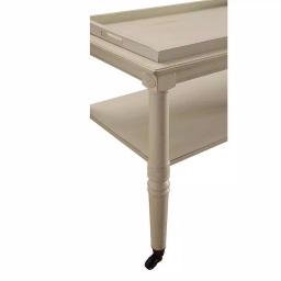 Benjara Antique White Wooden Serving Tray Table with 2-Tier Storage and Casters thumbnail 2