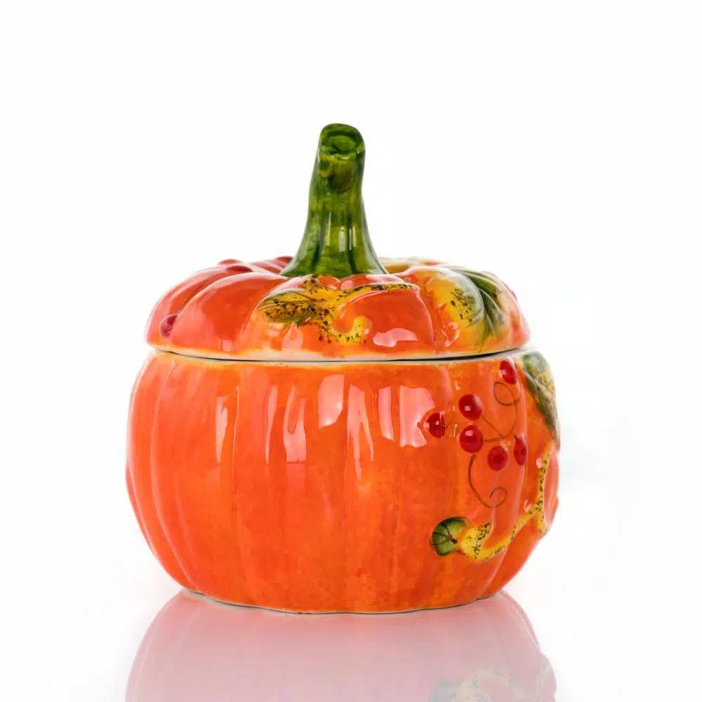 Gibson Home Stoneware Pumpkin Cookie Jar with Lid, Orange