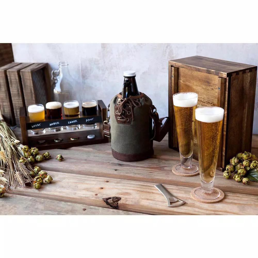 Legacy Pilsner Beer Gift Set with Acacia Wood Case, 2 Glasses, Cork Coasters, and Bottle Opener