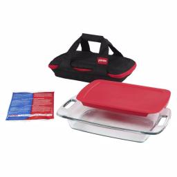 Pyrex 4-Piece Portable Glass Bakeware Set with Carrying Case and Hot/Cold Pack thumbnail 1
