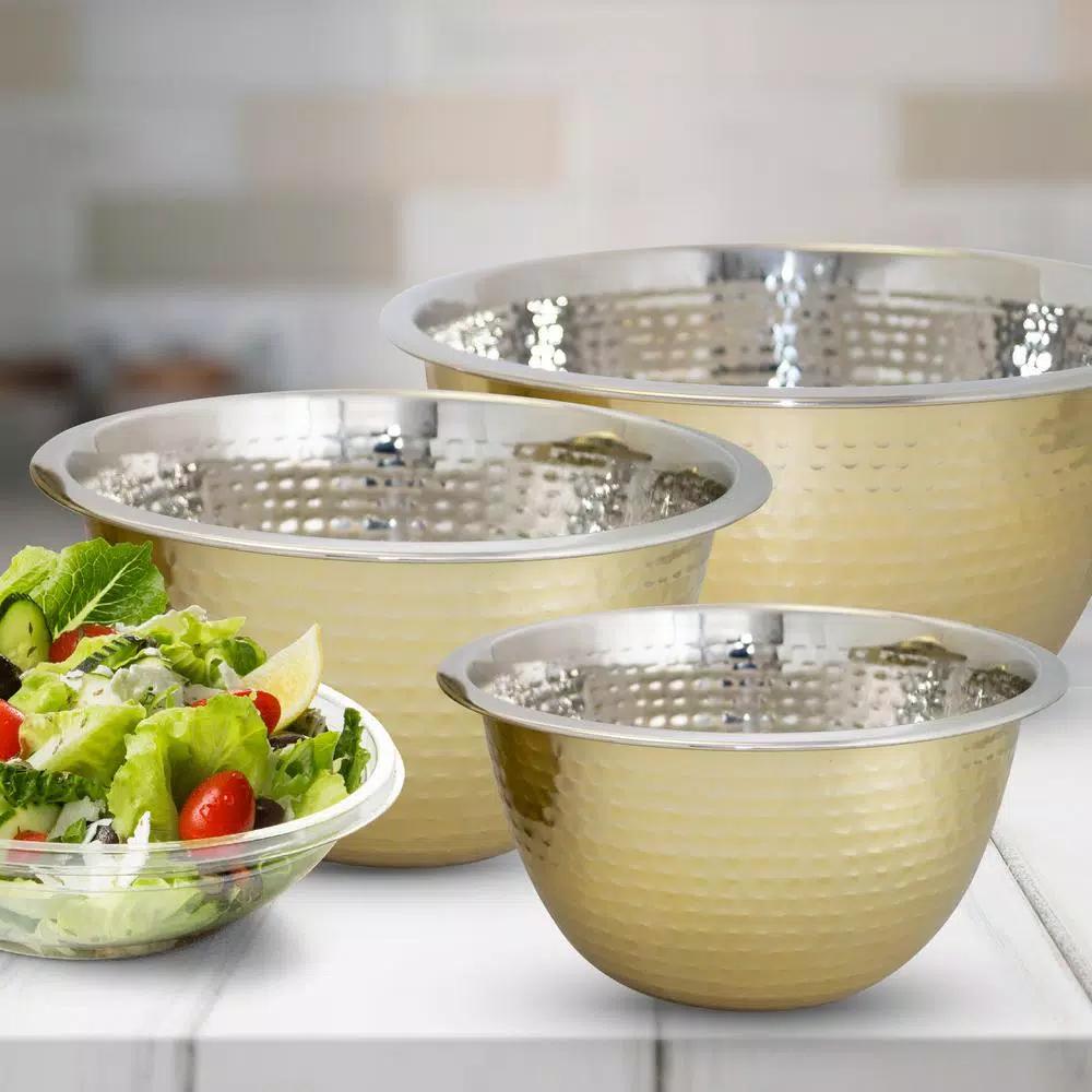 ExcelSteels 5 Qt. Professional Stainless Steel Hammered Mixing Bowl with Gold Tone