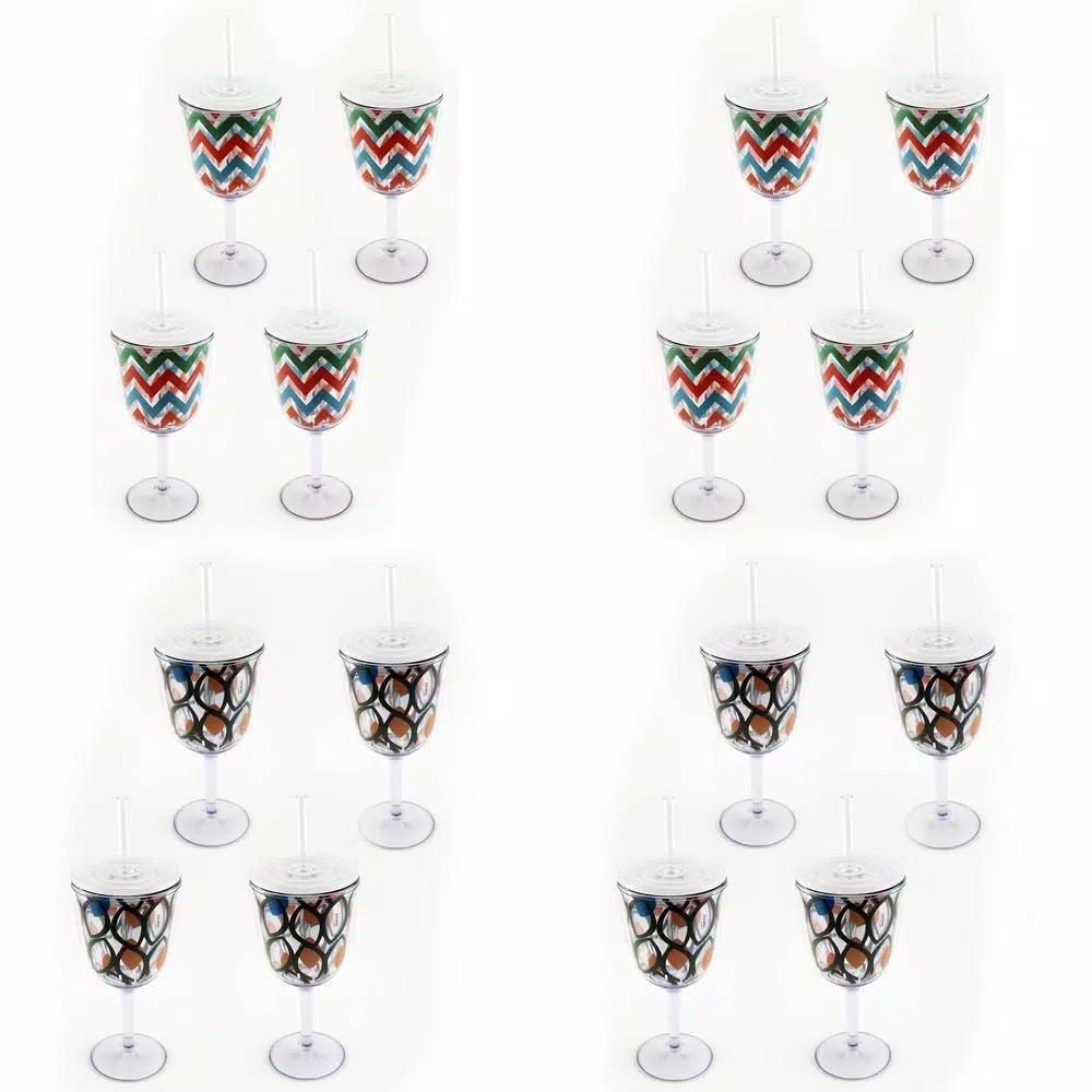 BergHOFF CookNCo 13 oz. Acrylic Wine Glasses, 16-Piece Assorted Pattern Set