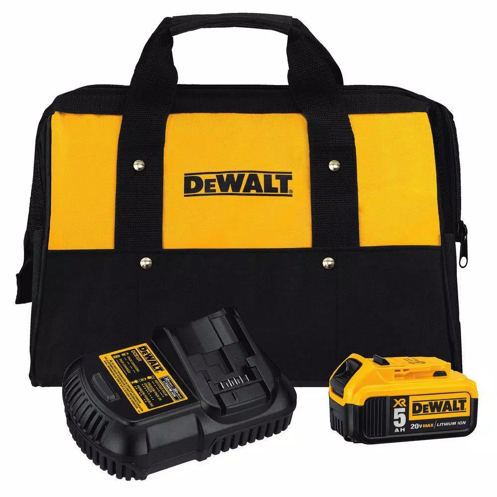 DEWALT 20V MAX 5.0Ah Battery Pack with Charger and Kit Bag