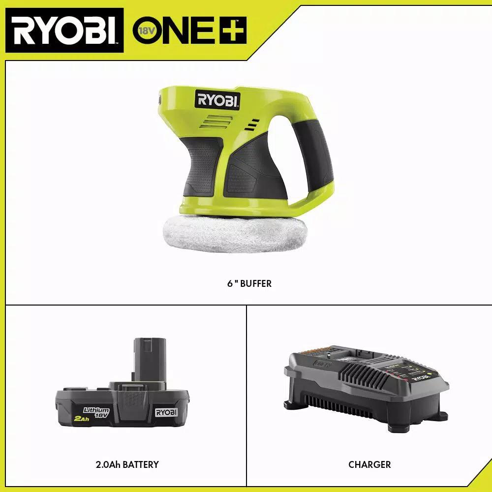 RYOBI 18V ONE+ Cordless 6 in. Buffer Kit with 2.0 Ah Battery and Charger