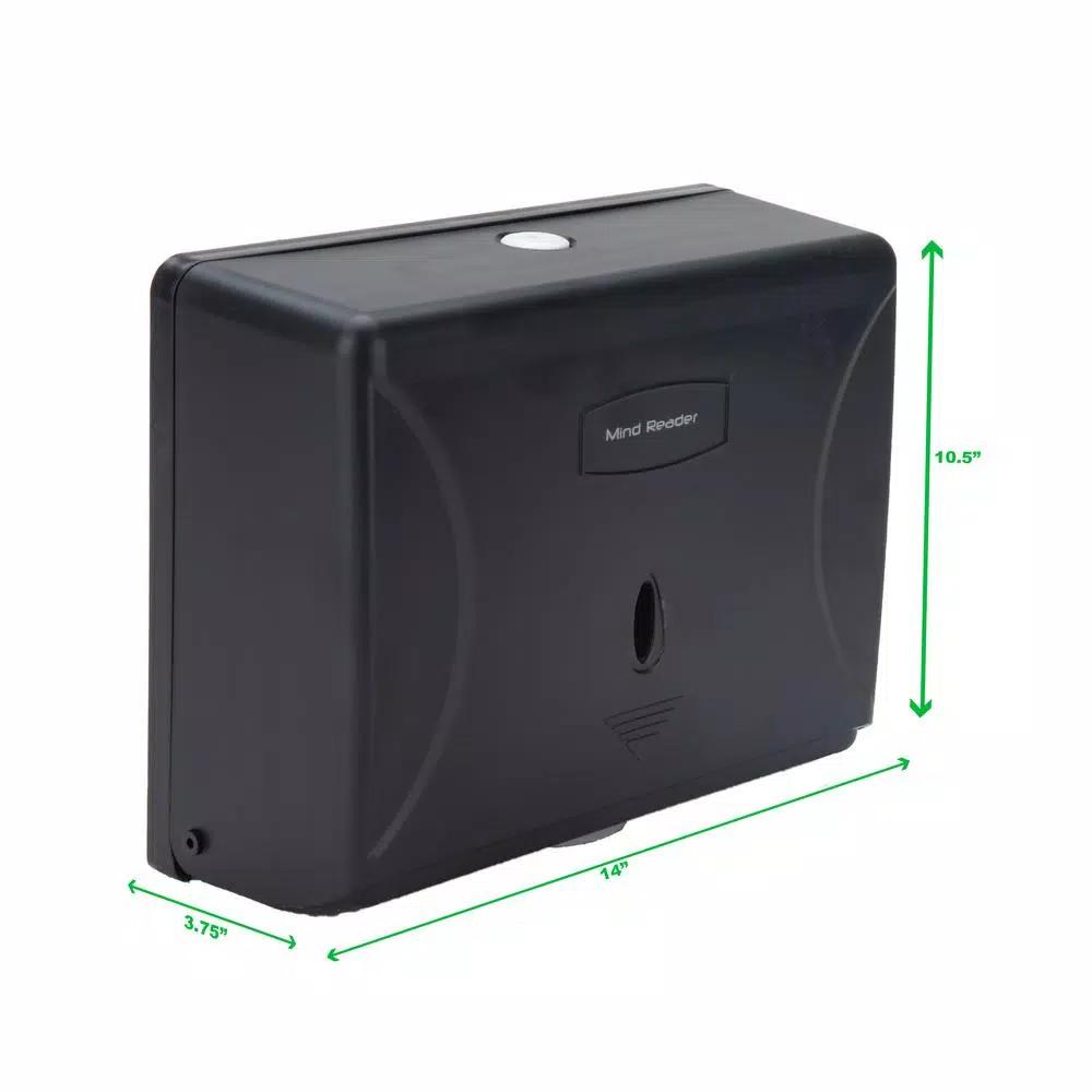Mind Reader Wall Mounted Black Paper Towel Dispenser with Transparent Viewing Window, High Capacity ABS Plastic