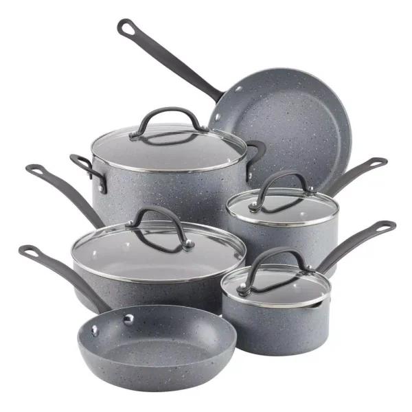 Farberware Quartz 10-Piece Nonstick Aluminum Cookware Set with Induction Base, Gray Speckle