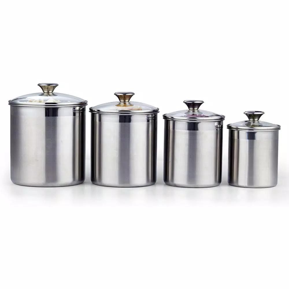 Cooks Standard 4-Piece 18/10 Stainless Steel Canister Set with Tempered Glass Lids