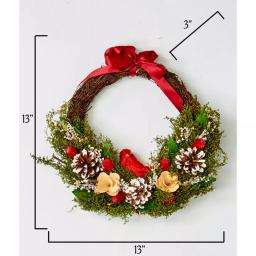 Worth Imports 13 in. Cardinal and Foliage Twig Wreath with Pinecones and Red Ribbon thumbnail 2