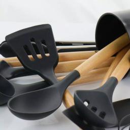 MegaChef 12-Piece Black Silicone and Wood Kitchen Utensil Set thumbnail 5