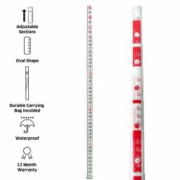 AdirPro 25 ft. Surveyor Oval Leveling Grade Rod, 10ths Scale, Fiberglass thumbnail 5