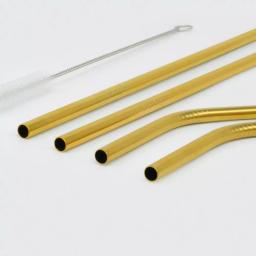 ExcelSteel 10-Piece Gold Stainless Steel Reusable Straw Set with Cleaning Brushes thumbnail 2
