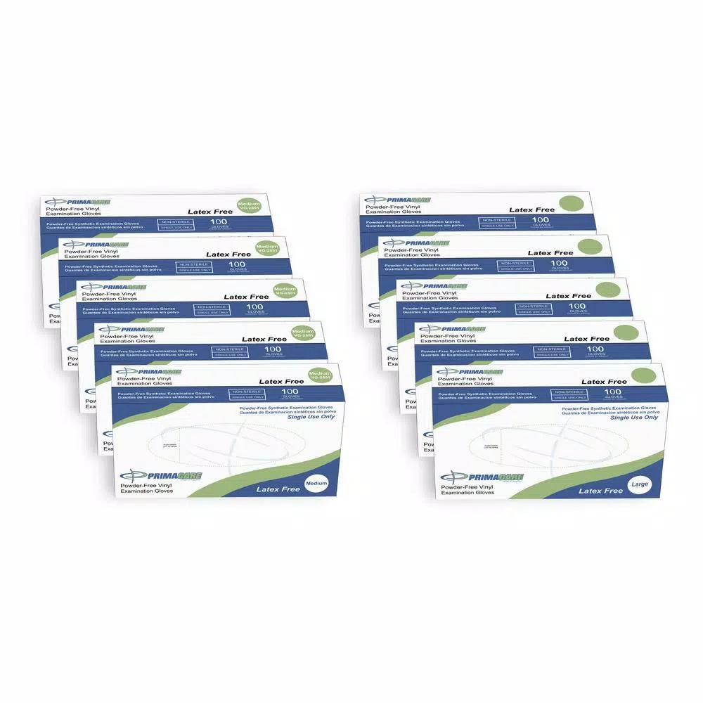 Unbranded Primacare Disposable Vinyl Gloves, Powder-Free, Latex-Free, White (10-Pack of 100 Count)