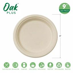 Unbranded 9 in. Natural Sugarcane Plates, Eco-Friendly & Compostable (300 Pack) thumbnail 3