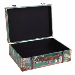 Vintiquewise Set of 2 Vintage-Style World Map Wooden Suitcase Trunks with Leather Straps - Green thumbnail 4
