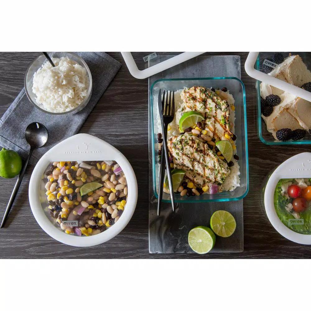 Pyrex Ultimate 10-Piece Glass Food Storage Set with Oven-Safe Glass Lids and White Silicone Rims
