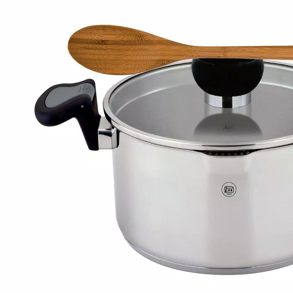 1829 Carl Schmidt Sohn ARON 1.6 qt. Stainless Steel Stock Pot with Glass Lid and Multi-Functional Utensil Holder Knob