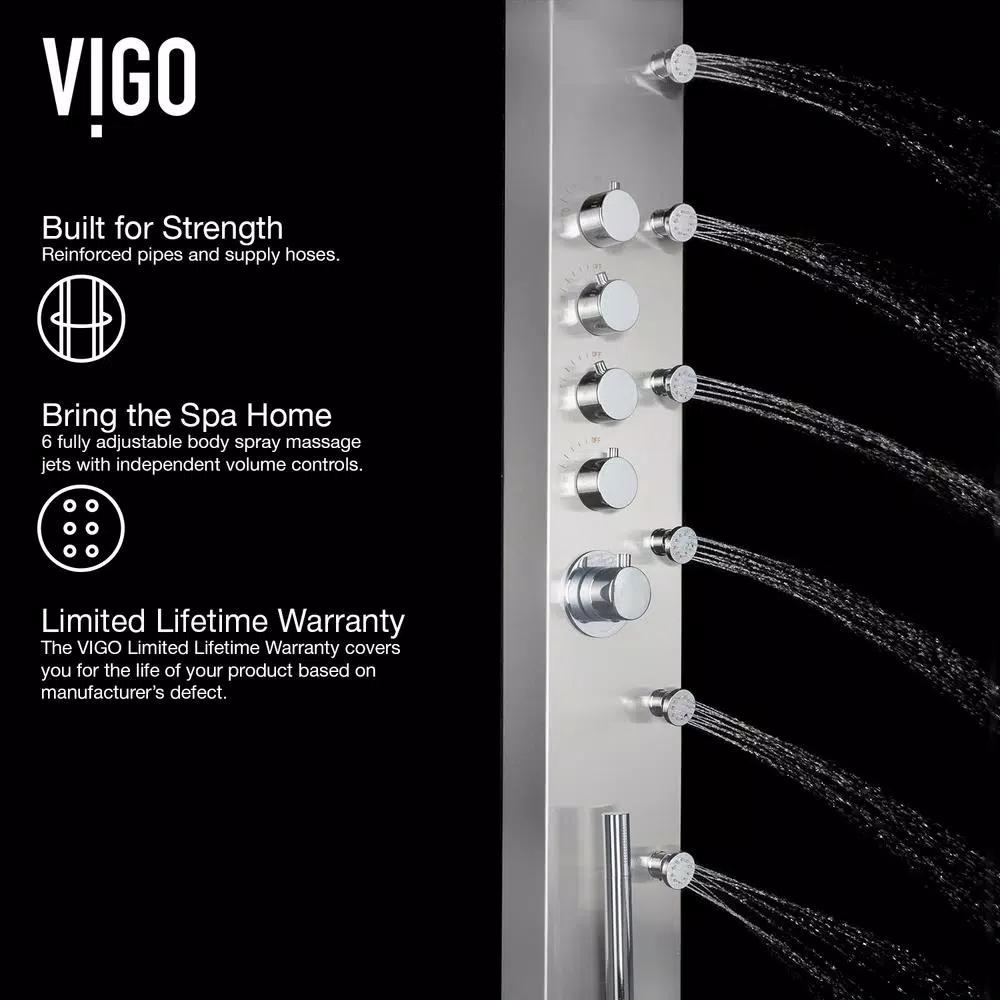 VIGO Brielle 70.5 in. Stainless Steel 6-Jet High Pressure Shower Panel System with Rainhead and Handheld