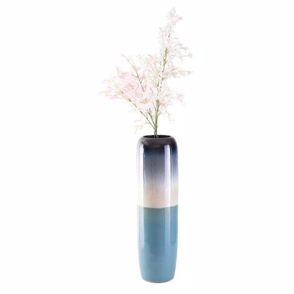 Uniquewise 31.5 in. Tricolor Hand Painted Ceramic Handmade Floor Vase - Black, Beige & Blue