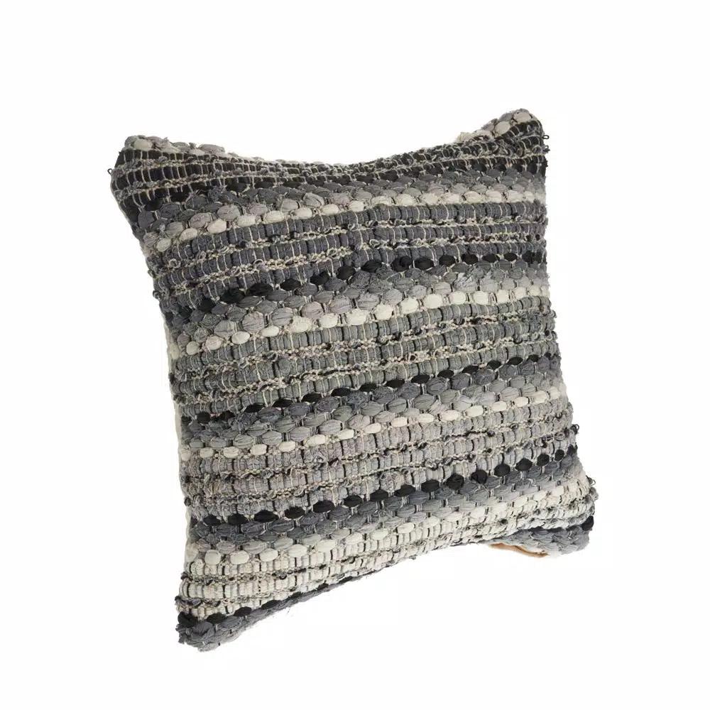 LR Resources Nia Black and Grey Striped Hypoallergenic Throw Pillow, 18 x 18 in.
