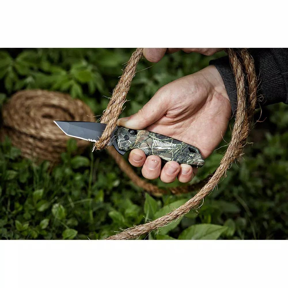 Milwaukee FASTBACK Camo Spring-Assisted Folding Knife with 2.92 in. Tanto Blade