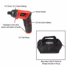 Stalwart 3.6V Cordless Electric Screwdriver Kit with 101-Piece Accessory Set thumbnail 3