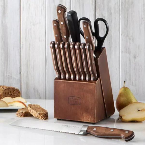 Chicago Cutlery Precision Cut 15-Piece German Stainless Steel Knife Block Set with Walnut Handles